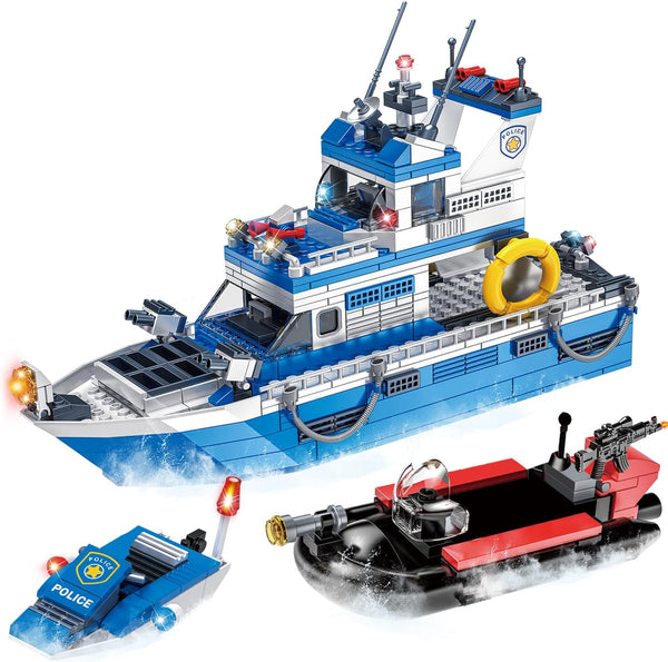 City Boat STEM Building Blocks Set, Compatible with Lego City Police Boat, 480 Pcs Rescue Toy Kit