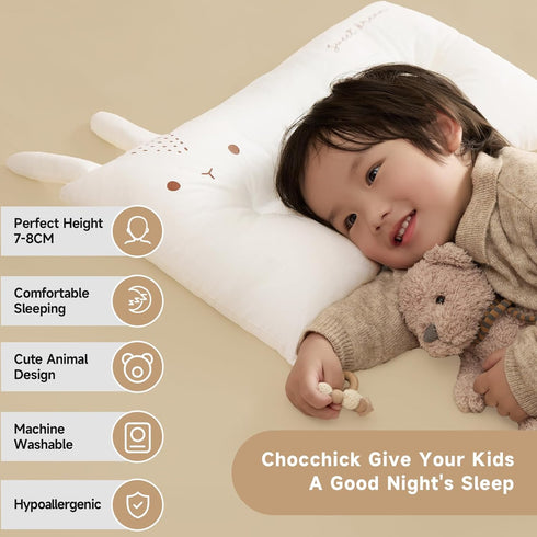 Choc chick Toddler Pillow, 20X12 inches Machine Washable 100% Cotton Pillowcase, Soft Hypoallergenic Kids Pillows