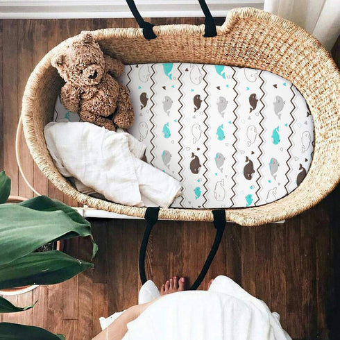 Stretch Fitted Bassinet Sheet Set BROLEX, 2 Pack Cradle Sheets for Bassinet Pad, Unisex Elephant Whale