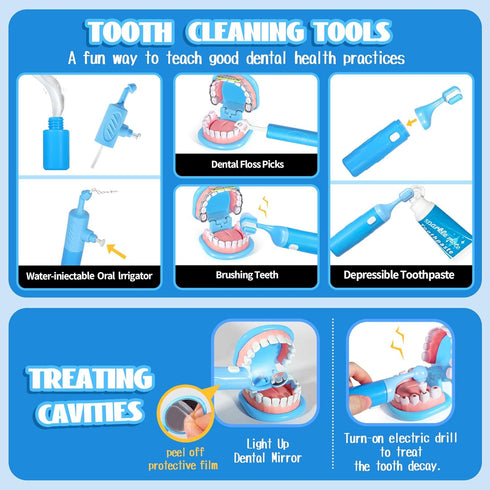 Playset Set 4-6 Dentist for Boys with Oversized Pretend Teeth /Removable Teeth /Braces /Retainer - Kids Doctors Play