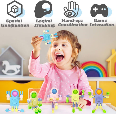 20 Pcs Funny Sensory Fidget Toys,Transformable Chain Robot Finger Toy,Stress Relief Fingertip Gyro Toys for Party