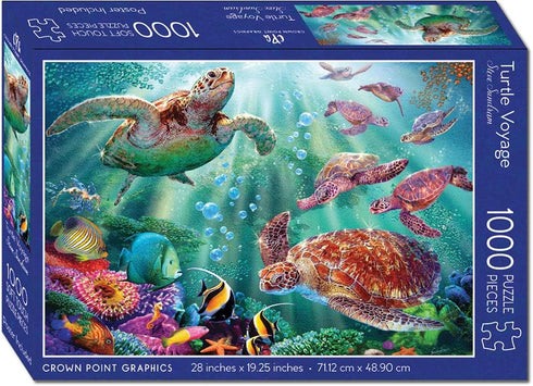 Turtle Voyage - 1000 Piece Soft Touch Jigsaw Puzzle - Artist Steve Sundram - Soft Touch Design - Ocean Wildlife Puzzle with Sea Turtles, Tropical Fish, Coral Reef and Seahorse