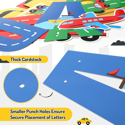 Faisichocalato Transportation Happy Birthday Banner, Car Bus Train Plane Photo Props Garland for Kids Party