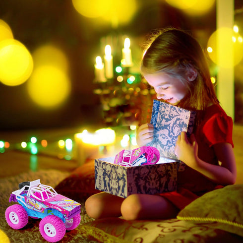 Toddler Girl Toys - 2 Pack Pink Car Monster Truck for Girls Age 2-6 with LED Lights and Music