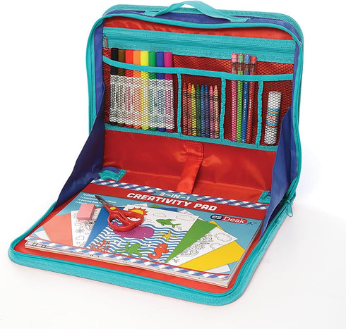 Corporation EZDesk Travel Activity Kit, 64 Piece Set, Laptop Style Desk with Writing and Kids Art Supplies, 11.4" X