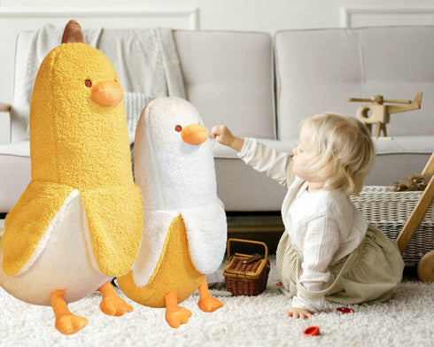 Banana Duck Plush Toy 19.6'', Cute Long Banana Duck Plushie, Funny Hugging Pillow Gifts for Boys Girls (White)