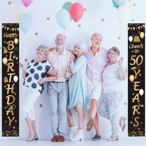2 Pieces 50th Birthday Party Decorations, Cheers to 50 Years Banner and Welcome Porch Sign