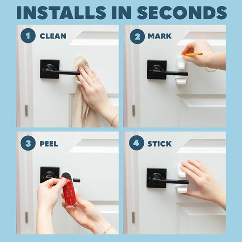 Childproof Door Lever Lock (3 Pack) - Easy Install Child Proof Door Lock with Secure 2 Button Design for Kids Safety