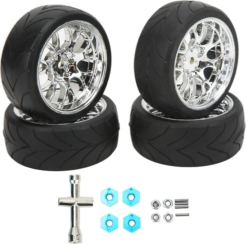 VBESTLIFE RC Tire Set, 4Pcs 2.6inch Rubber Tires with Plastic Rims for Most 1:10 Scale Flat Sports Car