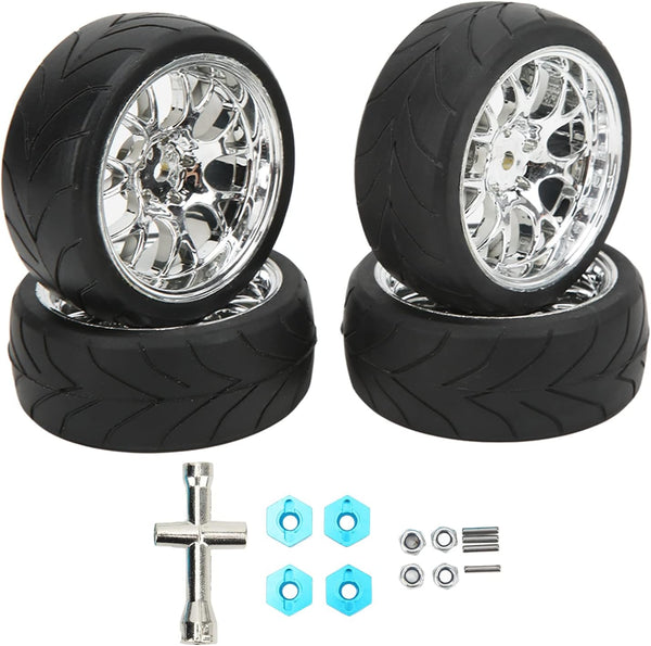 VBESTLIFE RC Tire Set, 4Pcs 2.6inch Rubber Tires with Plastic Rims for Most 1:10 Scale Flat Sports Car