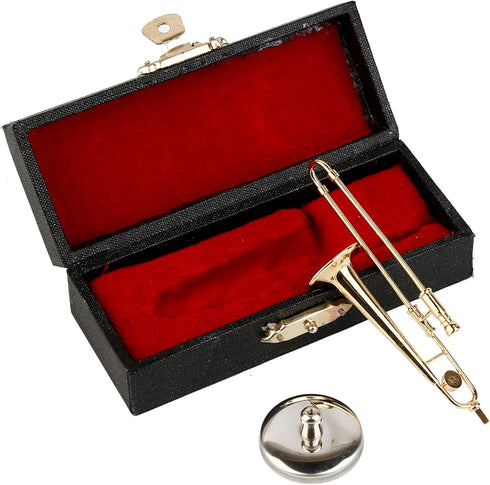Dselvgvu (3.46"x0.75") Miniature Trombone with Stand and Case Brass Mini Musical Instrument Trombone Replica