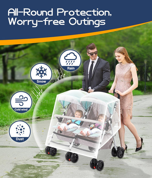 Double Stroller Rain Cover, Weather Shield for Side by Side Baby Double Stroller, Universal Waterproof Stroller Cover