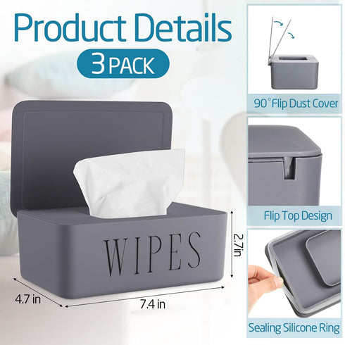 Singhoow 3 Pack Baby Wipes Dispenser Holder Wipe Container for Bathroom with Lid Toilet Tissue Paper Storage Refillable