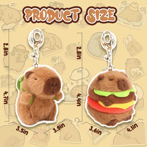 2 Pcs Capybara Plush Keychain Toy, Capybara Stuffed Animals, 7.3 Inch Capybara Plush Toy, Capybara Pendant for Backpack Birthday Gift