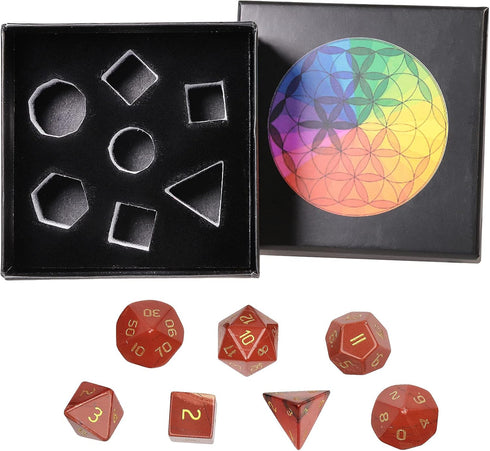 mookaitedecor 7 PCS Red Jasper Crystal Polyhedral DND Dice Set, Polished Tumbled Stones for RPG MTG Table Games Home