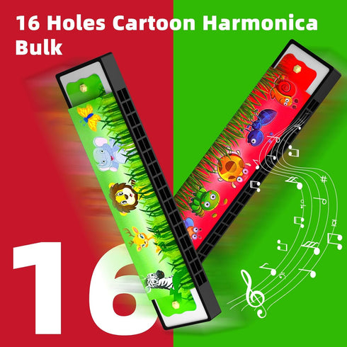 Wholelovein 35 16 3 Pcs Harmonica for Kids Holes Musical Instrument, Return Gift Cartoon Double Row Harmonica Bulk Toy