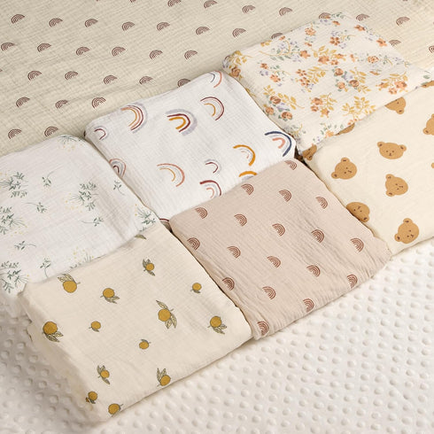 Fluffy-Backed Swaddle Blankets - Double Layer Muslin 100% Cotton Front, 30 x 41 Inches for Unisex Newborn