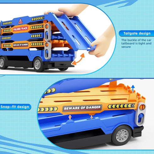 Set 55-Inch 6 3 4 5 6 7 HONGTUO Toddler Truck Track with Lights & Sounds Racing Track with Die-Cast Cars, Perfect
