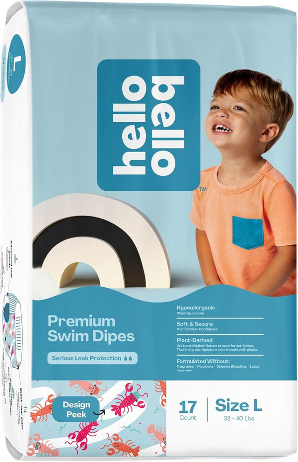 Hello Bello Premium Swim Diapers - Size L (32-40 lbs), Cute Extra-Bright
