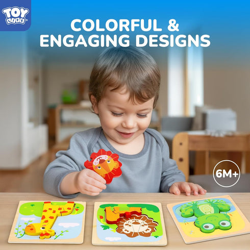 2-4, 1 2 3 2 6M+ TOY Life Wooden Puzzles for Toddlers Montessori Toys for Year Old Boys Girls, Animals Puzzles