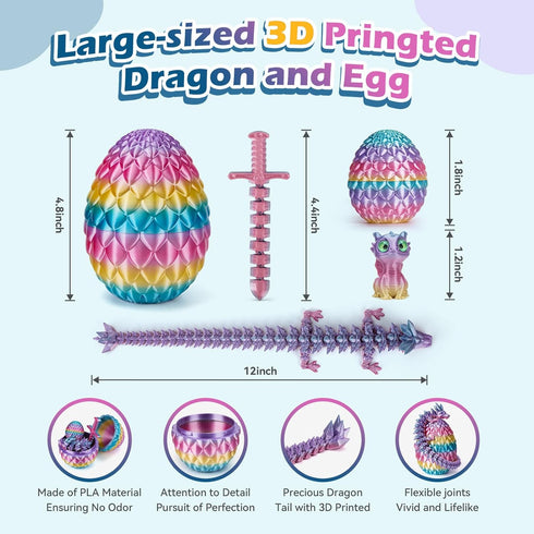 NIUCOO 12" 3D 3D 3D Printed Dragon Egg, Articulated Printer Crystal Egg with Dragons Inside Toy, Surprise Printed