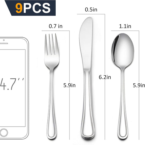 LIANYU 9-Piece Kids Silverware Set, Stainless Steel Toddler Utensils, Child Cutlery Tableware Set, Dishwasher Safe