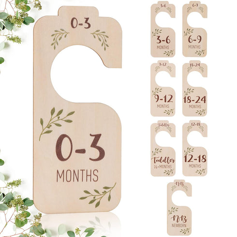Closet Set 8 24 Baby Dividers for Clothes Organizer - of Beautiful Wooden Double-Sided Baby Clothes Size Hanger