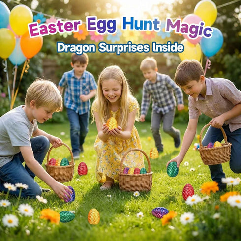 VivaNova 4 Pack 3D Printed Easter Dragon Eggs, Prefilled Easter Eggs with Articulated Mini Dragons Inside, Easter