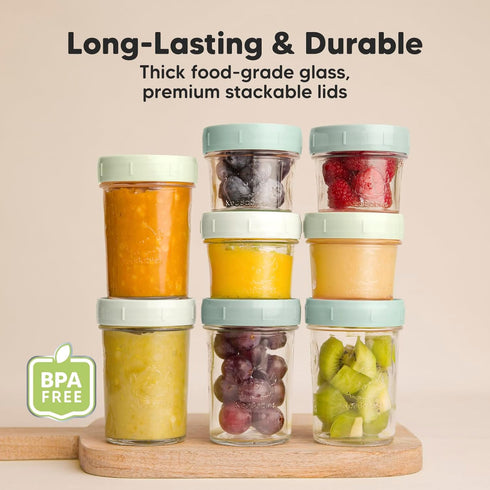 KeaBabies 4pk 8oz & 4pk 4oz Glass Baby Food Containers - Leak-Proof, Microwavable Small Baby Glass Jars with Lids,
