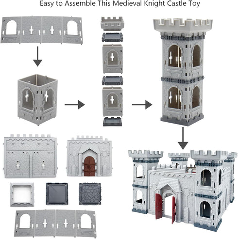 Medieval Castle Knight Toy Soldier Army Figurines, DIY Assembled Cavalry with 36 Soldiers for Boys