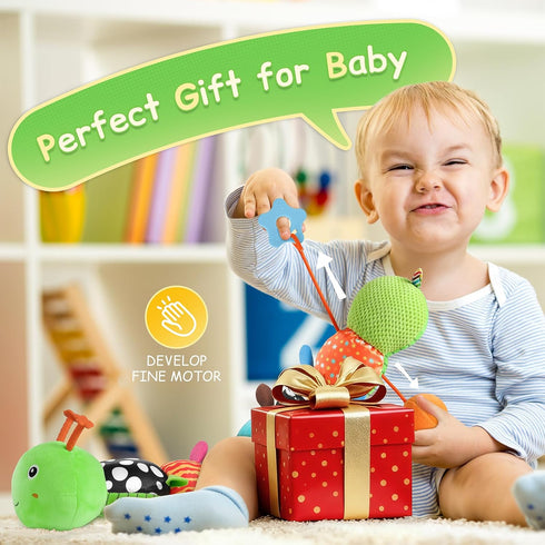 Tummy 0-3-6-12 Time Baby Toys Sensory Musical Animal Stuffed Car Seat Toy for Infant Months Newborn, Plush Caterpillar