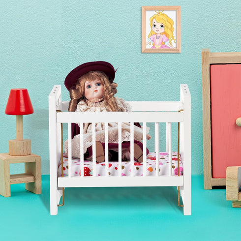 NUOBESTY Miniature Dollhouse Furniture Mini Crib Doll Cradle Decoration for Miniature Dollhouse Party Kit