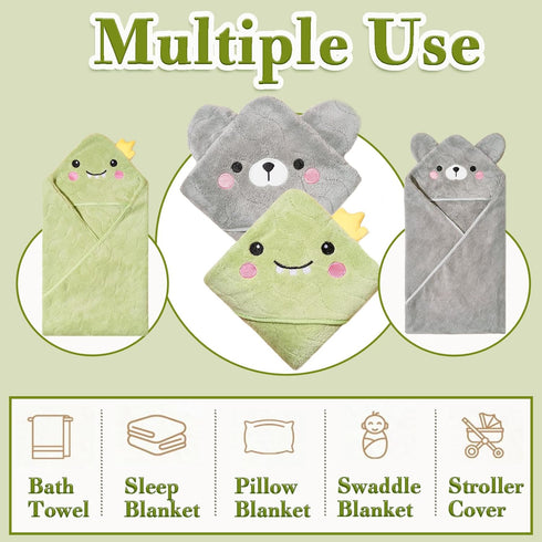 Anforlin 2-Pack 31.5 31.5 inch 0-4 Hooded Baby Towels, Baby Towels * Ultra Absorbent Soft Thick Baby Bath Essentials