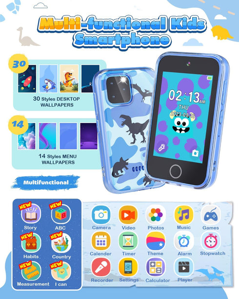 3.5" 3 4 5 6 7 8 9 3-9 Kids Smart Phone, Touchscreen Kids Phone Toys for Year Old Boy, No WiFi Educational Toddler
