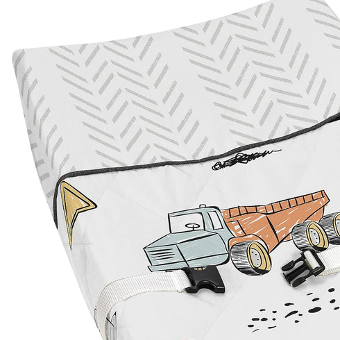 Sweet Jojo Designs Construction Truck Boy Baby Nursery Changing Pad Cover - Grey Yellow Orange Red and Blue