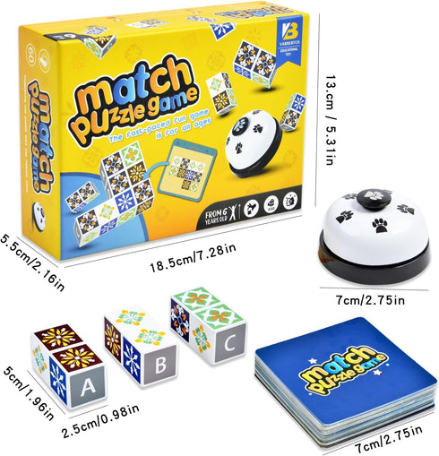 varbertos Wooden Matching Game Puzzle Games, Pattern Block Match Puzzles Building Cubes with Bell for Kids and Adults