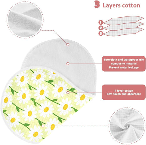 decor gift 4 Pack 22x11in Cotton Burp Cloths Large Soft Touch Spring White Daisy Green Pattern Feed Cloth for Unisex