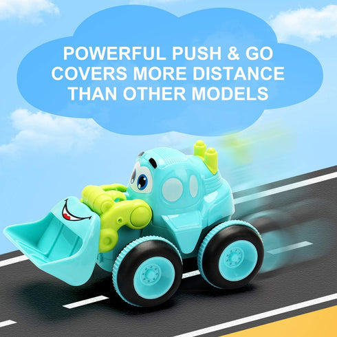 Friction Powered Trucks for 2 Year Old Boys, 4 Cartoon Construction Vehicles, Push & Go Cars Set