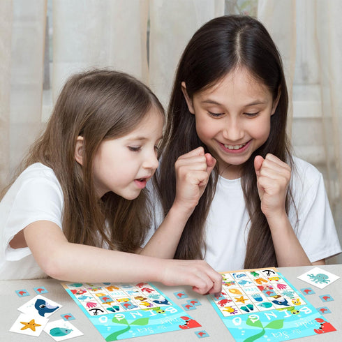 Under The Sea Party Bingo Game - 24 Player Ocean Animal Bingo Cards Set for Family Activity and Mermaid Party
