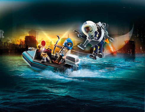 Pack Playmobil Police Jet with Boat