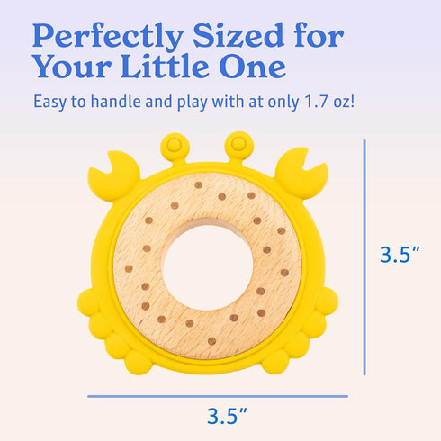 3-Pack 0-12 Set Baby Teething Toys for Months | Food-Grade Silicone & Natural Beech Wood Teether | Easy-to-Hold Animal