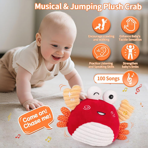 0-6 100+ 1 2 3 nicknack Baby Toys Months Crawling Dancing Bouncing Musical Learning Plush Crab,Interactive Songs Toy