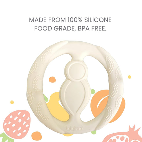 Lulyboo Silicone Baby Teething Ring, Soft Easy Grip Teether for Gums, 0-12 Months, Ivory