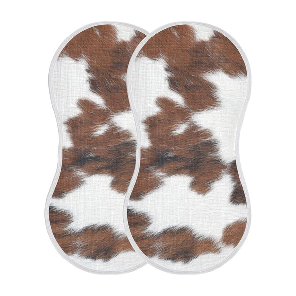 WELLDAY Muslin Baby Burp Cloths Set of 1, Soft Absorbent White Brown Print