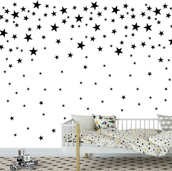 174pcs Mixed Size Star Wall Stickers, Removable Nursery Wall Decals, Kids DIY Art Decal JW343 (Black)