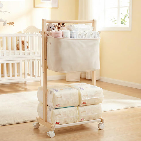 Woodtoe Baby Diaper Caddy Cart with Movable Storage Organizer, Natural Newborn Nursery