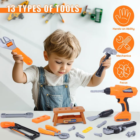 Set,MAGIC4U 52PCS Set 3-8 Kids Tool Toddler Tool with Electric Drill Toy & Kids Tape Measure, Pretend Play Construction