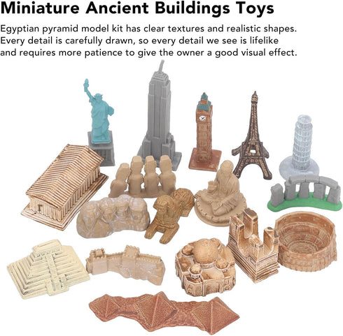 FOSA Miniature Ancient Buildings Toys 17PCS Mini Around The World City Miniatures Buildings with Clear Textures for Diorama Projects Kids Birthday Gift