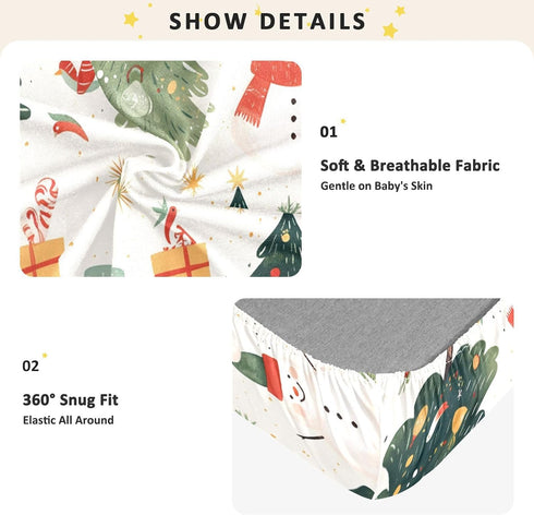 Bseiialft 52 28 Christmas Trees Snowmen Crib Sheets for Boys Girls Soft and Breathable Cotton Baby Sheets for Standard