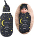 I Love You to The Moon and Back Newborn Baby Receiving Blanket with Beanie Hat Gifts for Boys and Girls